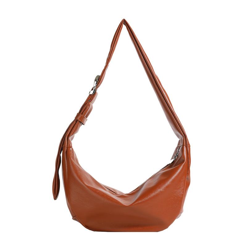 

Велика містка сумка-пельмень 2024 осінь та зима нова проста та модна сумка на плече однотонна м яка шкіра сумка-месенджер коричневий