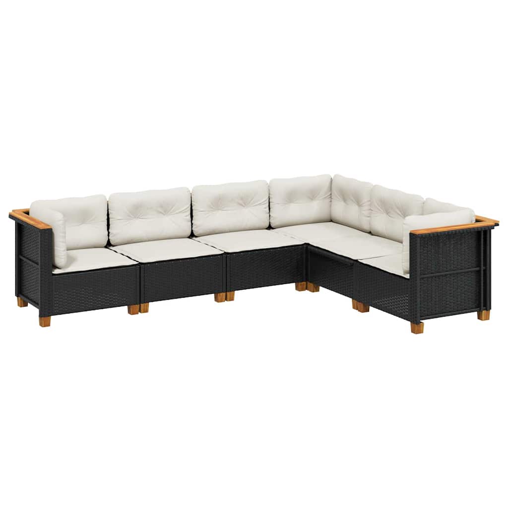 Vidaxl 6-Cz. Set di Mobili da Giardino con Cuscini, Polyrattan Nero