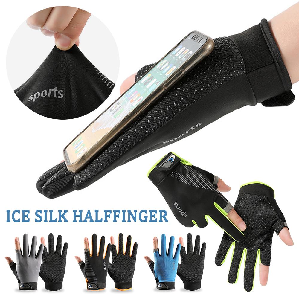 Sonnenschutz Eisseide Halbfinger Anti-Rutsch Fahrradhandschuhe Angelhandschuhe Outdoor-Sportarten