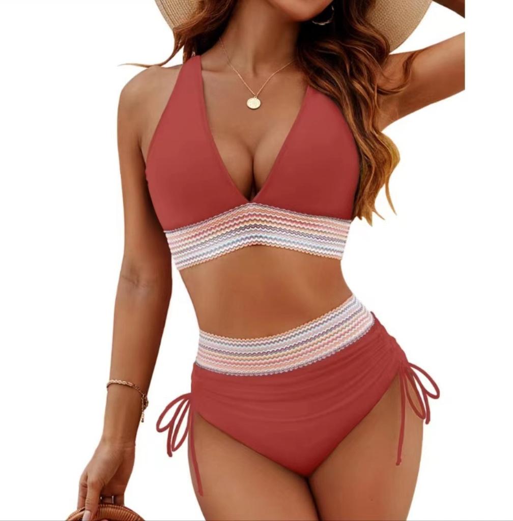 New Deep V Tight Split Swimsuit Women's Sexy High-waisted Bikini Swimsuit