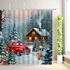 Christmas Shower Curtain Red Vintage Truck Snowman Xmas Tree Winter Forest Birds New Year Rustic Retro Farmhouse Bathroom Decor
