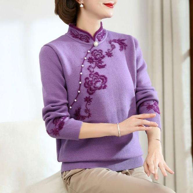 Herbst Winter Damen Nerzfleece Pullover Locker Übergröße Pullover Bestickt Pullover Fleece Verdickt Beflockt Strickoberteile