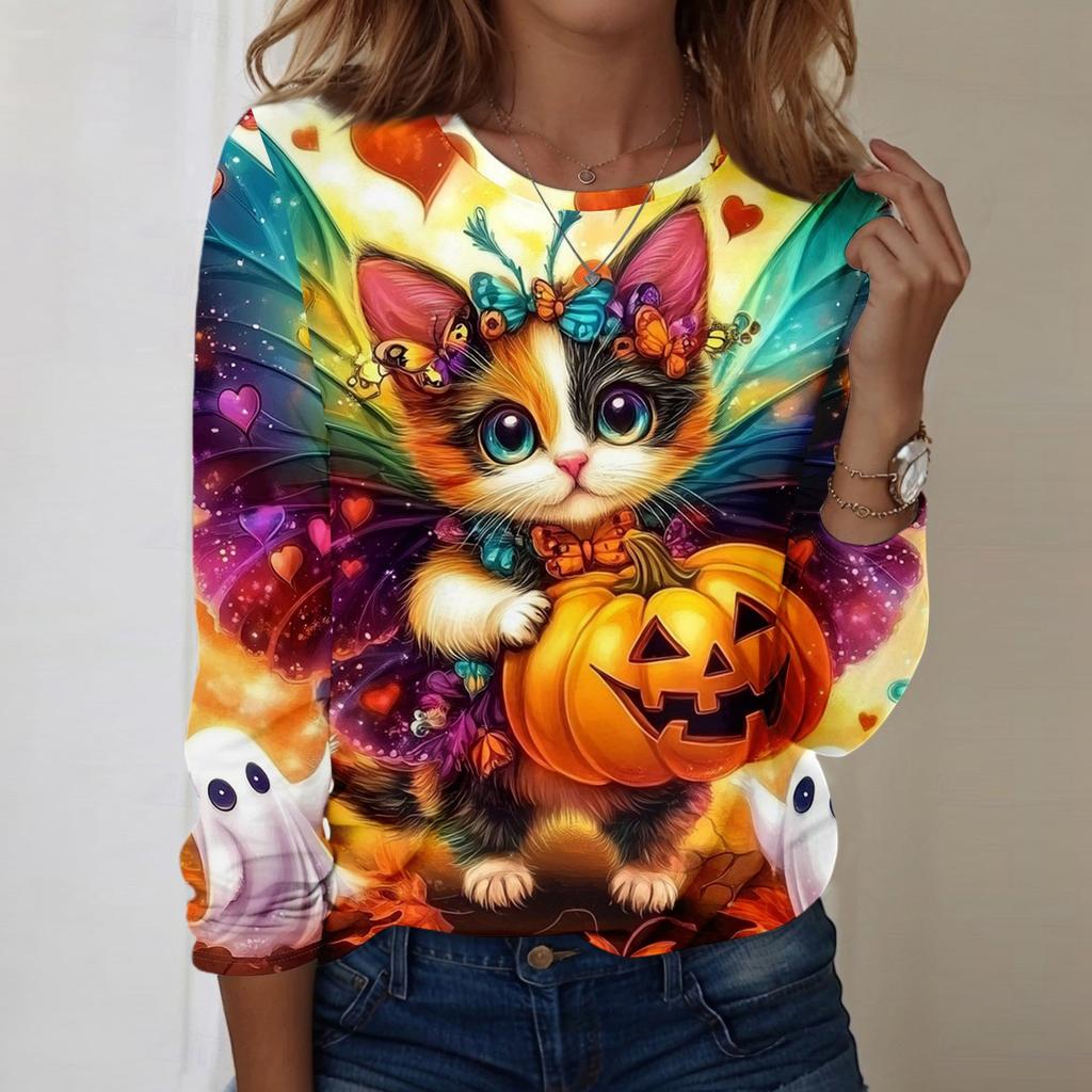 Women's Halloween Printed Round-neck Loose Long-sleeved Top