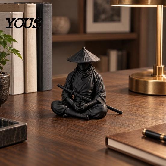 Samurai Warrior Statue Japanese Statue, 3D Printed Ninjas Figurine, Sit in Meditation Style Craft Sculpture for Home Tea Room Zen Decoration,
