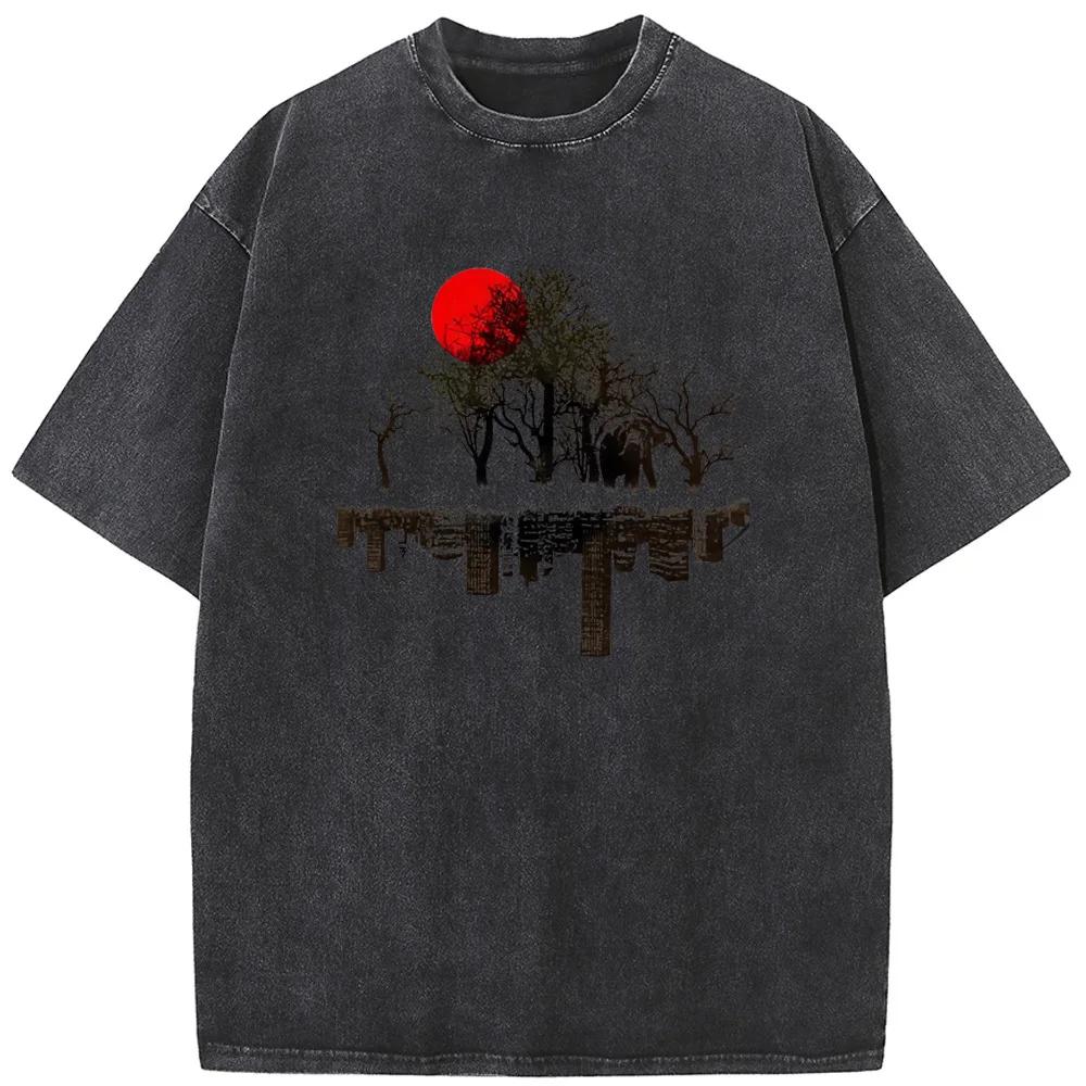 Men's Environmental Art Washed T-Shirt Cotton Vintage Bleached Tshirt Tops Casual Loose Bleach T shirt