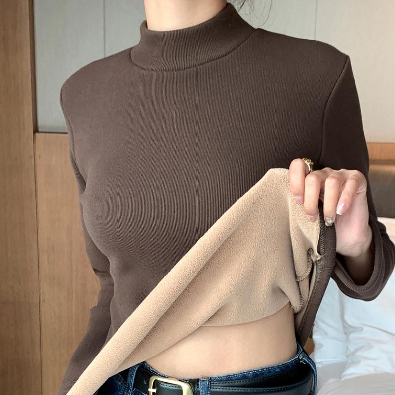 Half High Neck Solid Color Women's Base Shirt Warm Long Sleeved Top