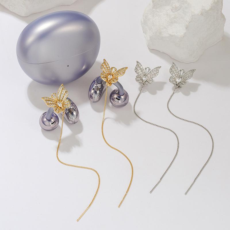 Bling Rhinestone Butterfly Ear Clip Earrings 2 Pieces Anti-Lost Holder for Wireless Earphone Female Prom Gift