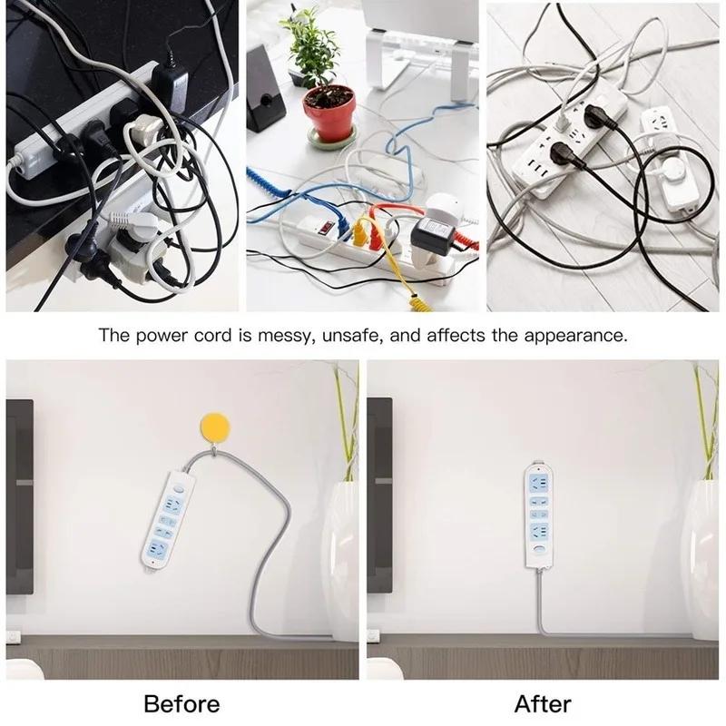 1-11pc Self-Adhesive Socket Fixer Hanging Power Strip Holder Wall Holder Cable Fixator Removable Office Household Organizer