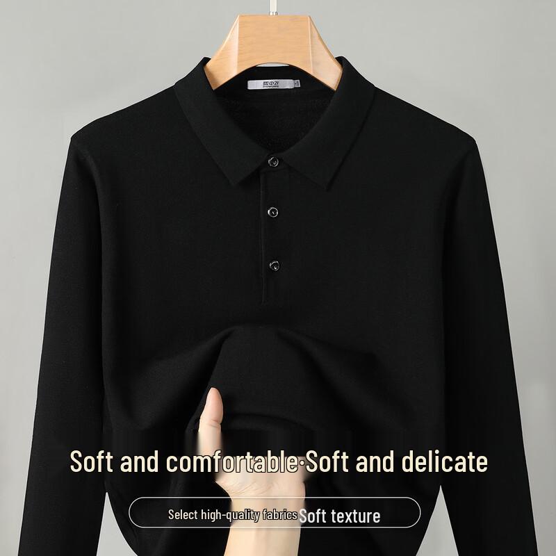 SNOWFLYING Men s Solid Color Long-Sleeve Knit Polo Shirt L