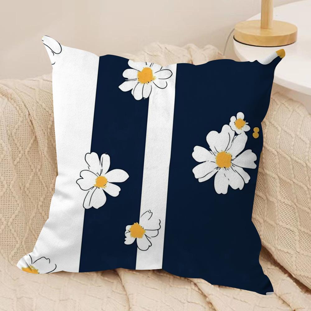 Clear Striped Daisy Cushion Cover Soft Plush Fabric DoubleSided Printed Sofa Cushion Cover for All Seasons Home Decor Gift