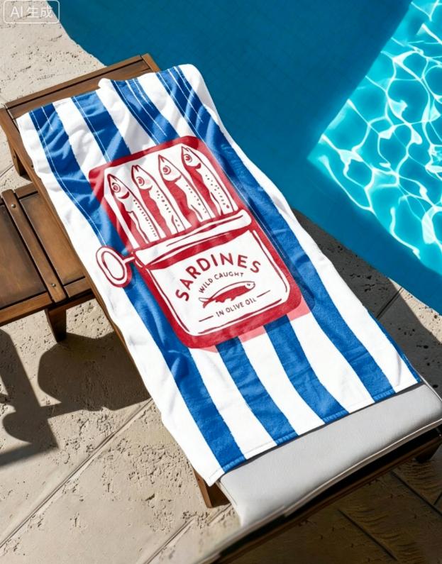 1pc Sardine Quick-Dry Beach Towel Soft Lightweight Printed with Cute Cartoon Sardine Can Essential for Swimming Surfing Towel