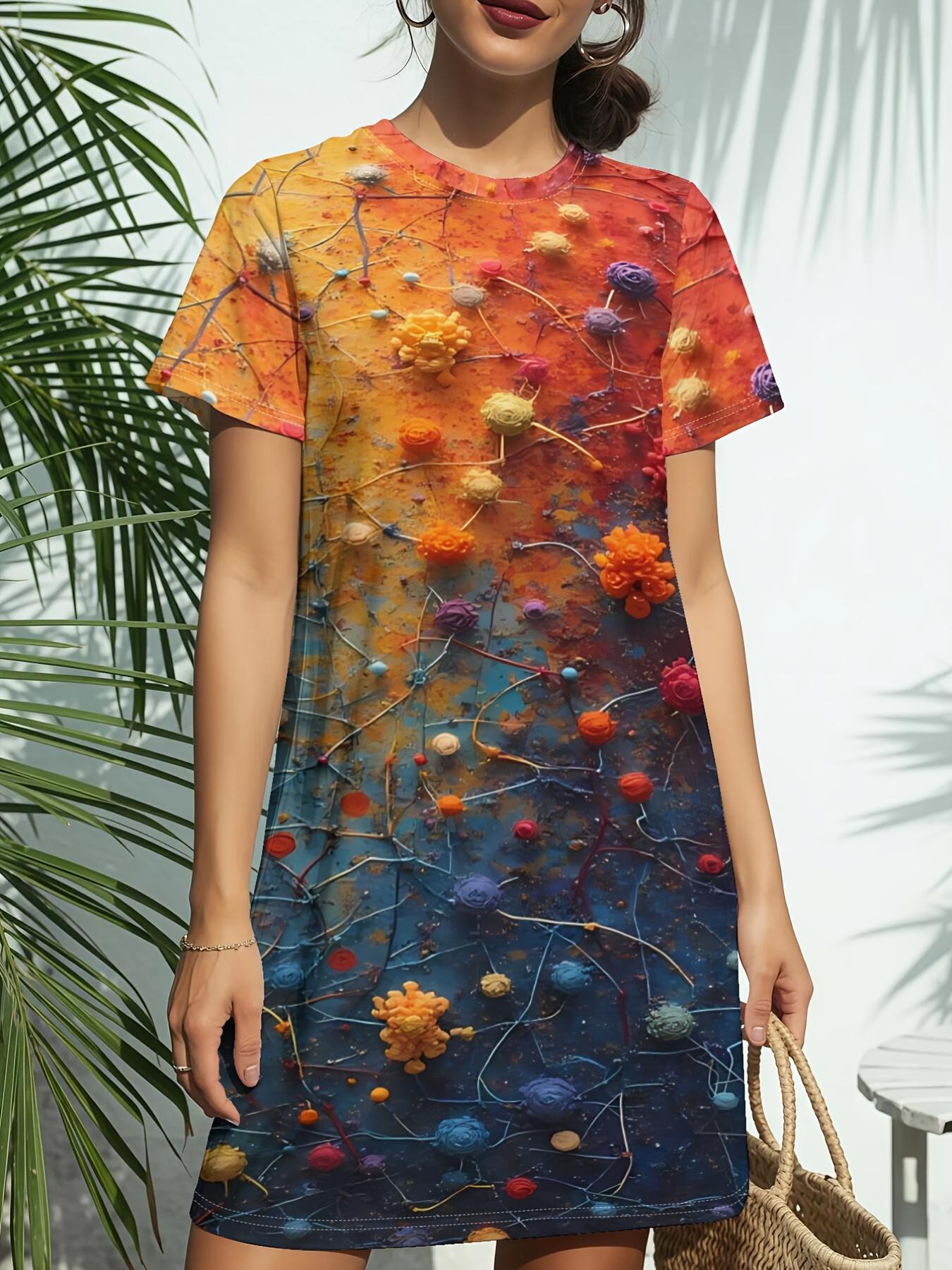 

Women s Short Sleeve T-Shirt Dress - Gradient Print Crew Neck Short Sleeve Dress with Blouse-Compatible Style Suitable for Daily Wear. Dating ; Birthd S дубильная кора