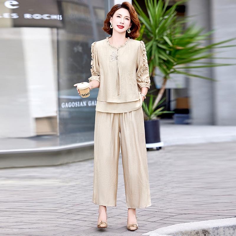 Chic Summer Slimming Two-Piece Set: Stylish Top and Pants for Moms 2026 5XL (145-160 lbs)
