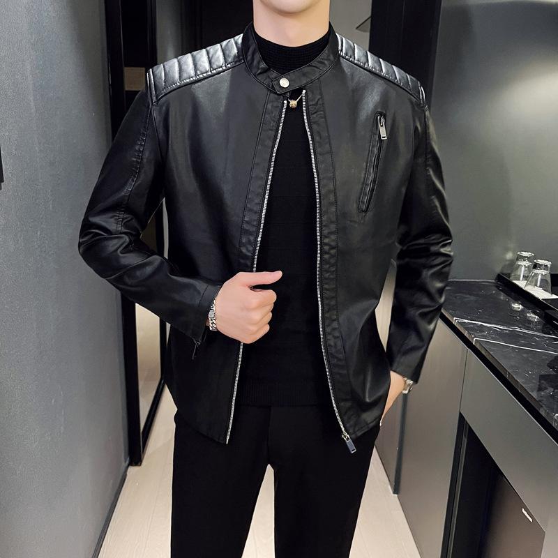 Men's Spring and Autumn New Leather Clothing Korean Version Trendy Pi Shuai Motorcycle Leather Jacket Youth Fashion Slim Fit Coat