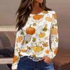 Women's Fashion Long Sleeve Neck Top with Hem Slit Halloween Print for Party