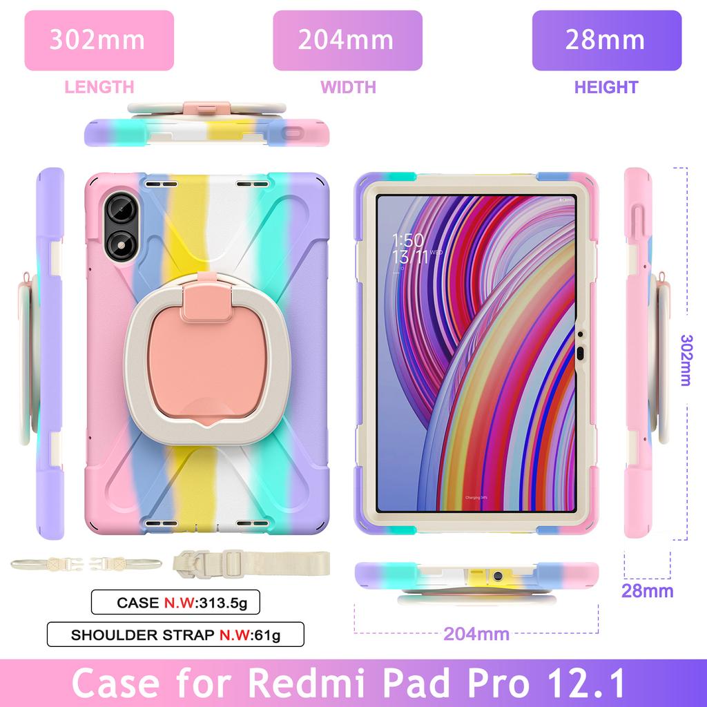 Shockproof 360 Rotation Stand Case Cover for Redmi Pad Pro 12.1 Inch Xiaomi Poco Pad 12.1 Inch with Strap Shoulder Strap