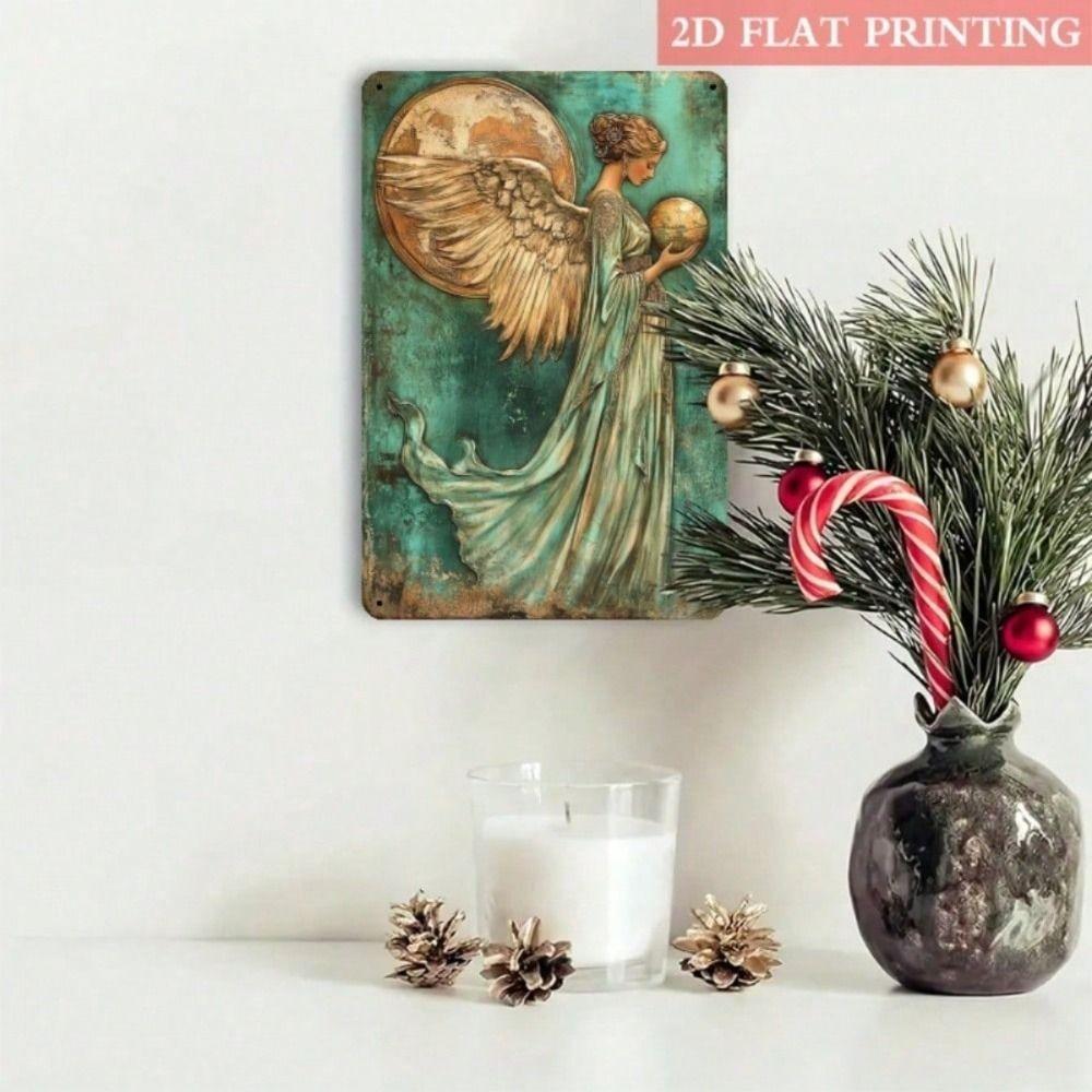 Vintage Angel Globe Metal Sign Wall Art 8x12 Inch Living Room Decor