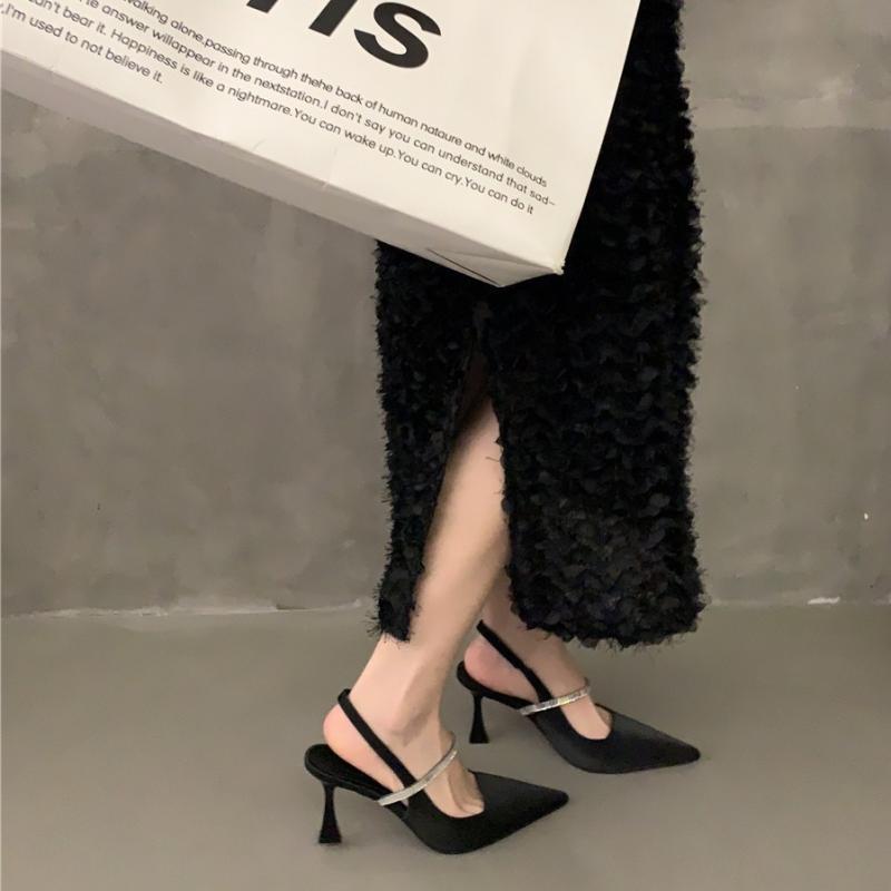 Beautiful Sandals with Skirt Black High Heels Evening Breeze Rhinestone Women's Shoes 2025 Spring French Mary Jane Shoes Single Shoes