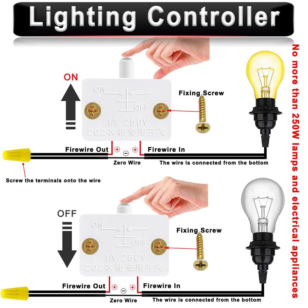 MKBKLLJY 4pcs Cabinet Door Switch White Closet Light Switch Normally Close Auto Touch On
