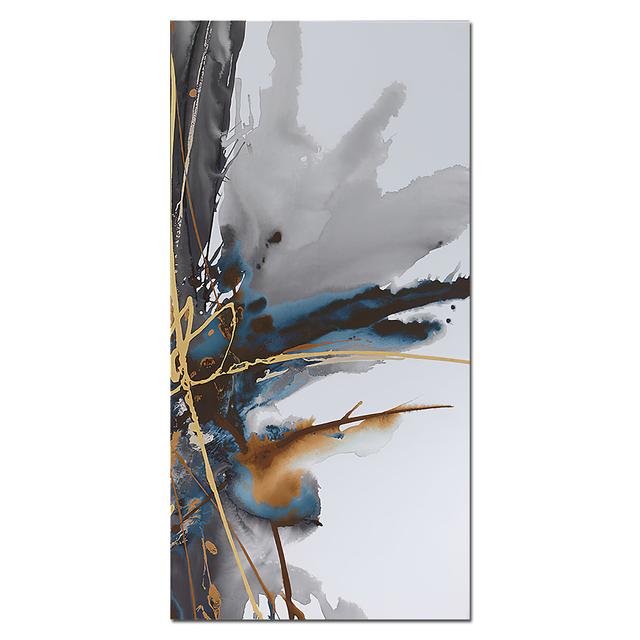 

Сучасні абстрактні блакитно-сірі золоті лінії полотна картини аквареллю плакати бризки чорнила відбитки для вітальні спальні прикраси 60cm×170cm NoFrame