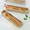 1 Set Handmade Natural Wooden Dinner Kit with Spoon Fork Chopsticks - Kitchen Accessories Storage Box