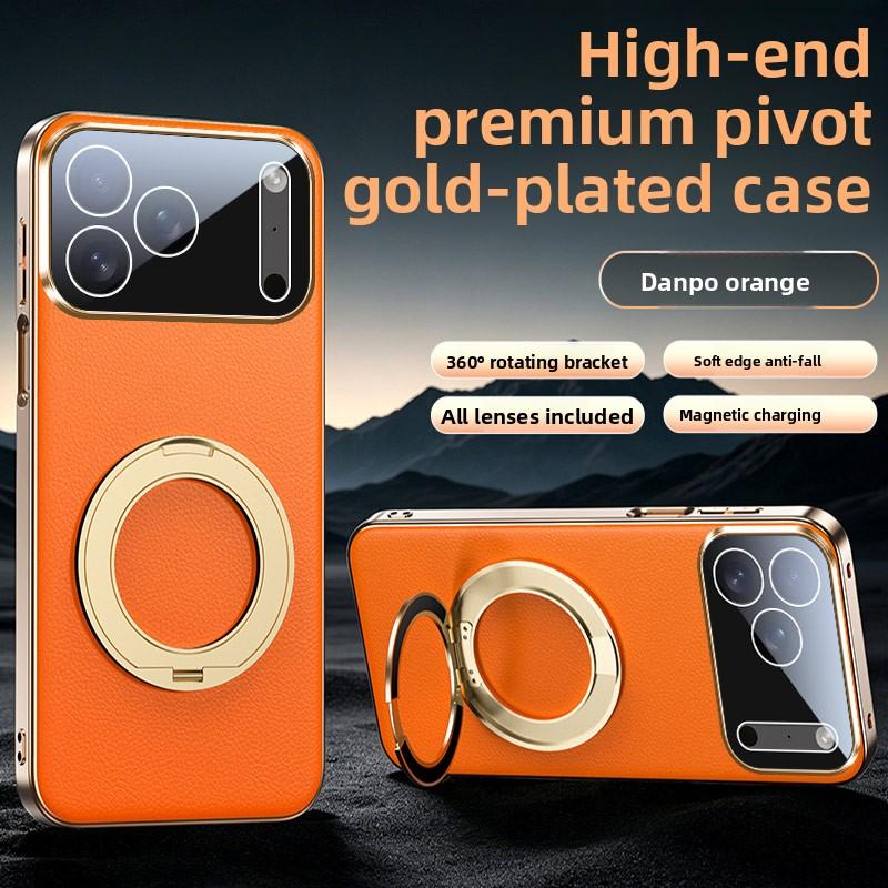 360 Rotating Magnetic Kickstand Vegan Leather Phone Case for IPhone 17 Pro Max 16 15 14 13 for Magsafe Shockproof Slim Cover