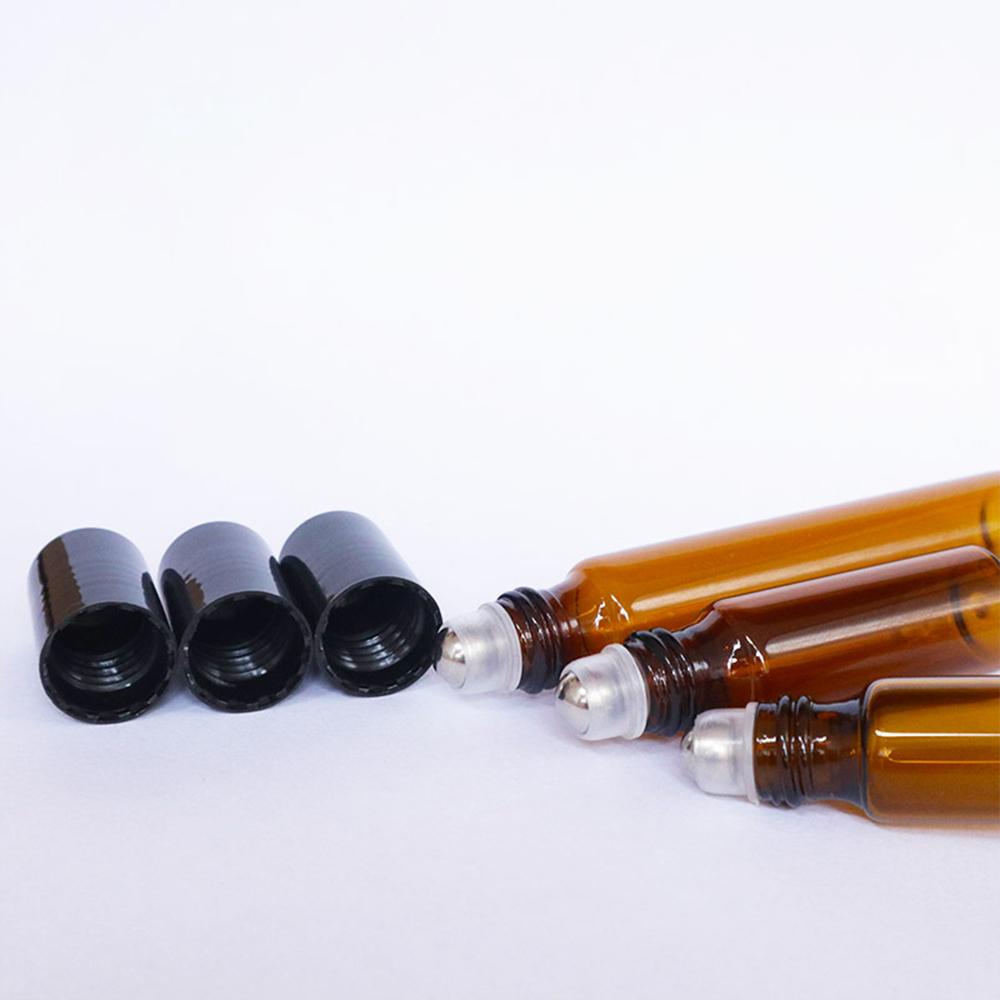 20 Stück/50 Stück/100 Stück Bernstein Glas Roll-on Flasche mit Glas- und Metallkugel Braunes Dünnes Glas Roller Ätherische Öle Fläschchen