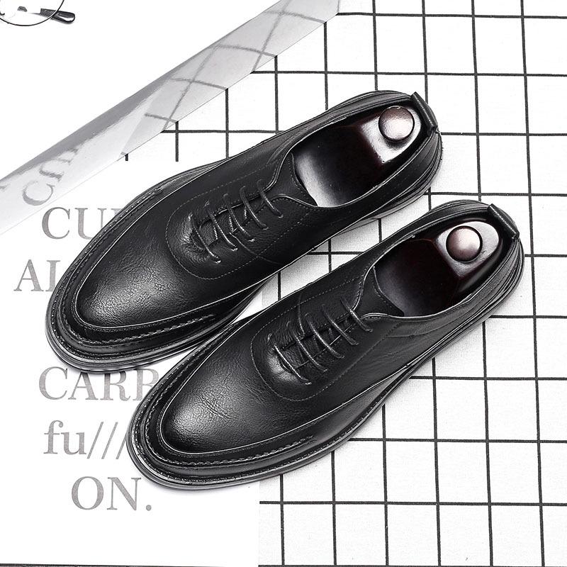 

Мужские повседневные кожаные туфли с острым носком, модные простые деловые туфли на платформе со шнуровкой 12999-C 44 чёрный