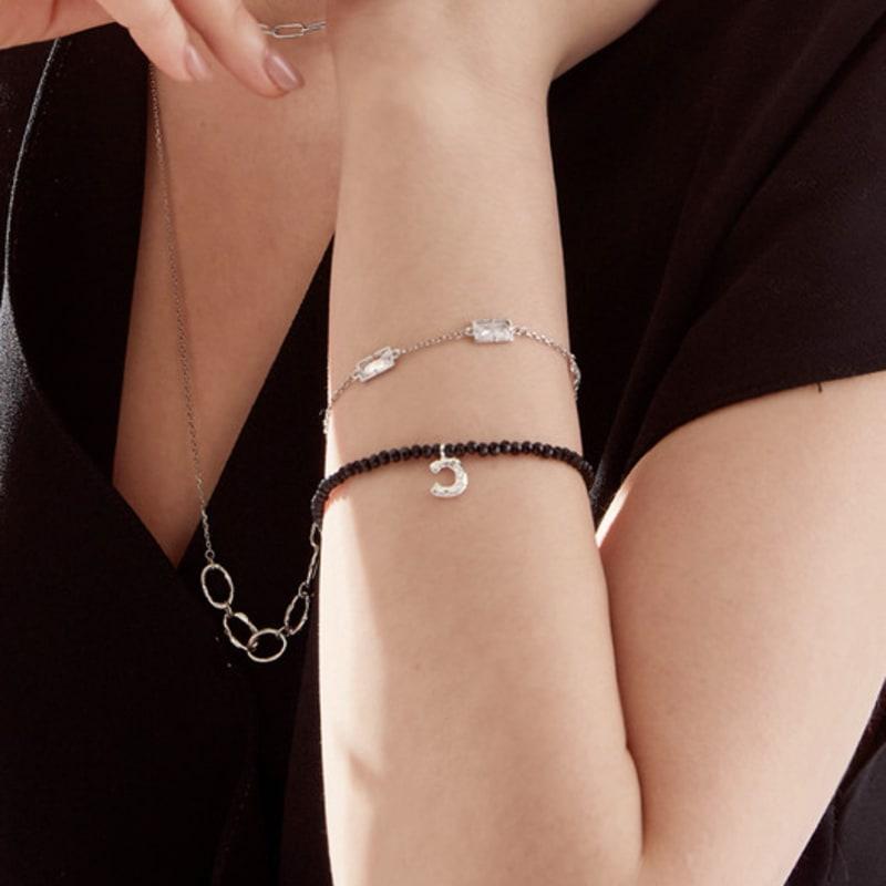 ctwins Initials Black Crystal Bracelet (Choose an Alphabet)