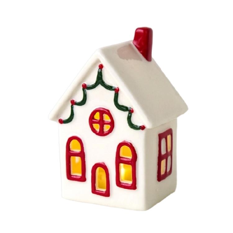 Feiertags-Keramikhaus-Dekorationen Batteriebetriebene Kerzenhalter Weihnachtsdorf Saisonales Geschenk Bereit für die Feiertagspräsentation