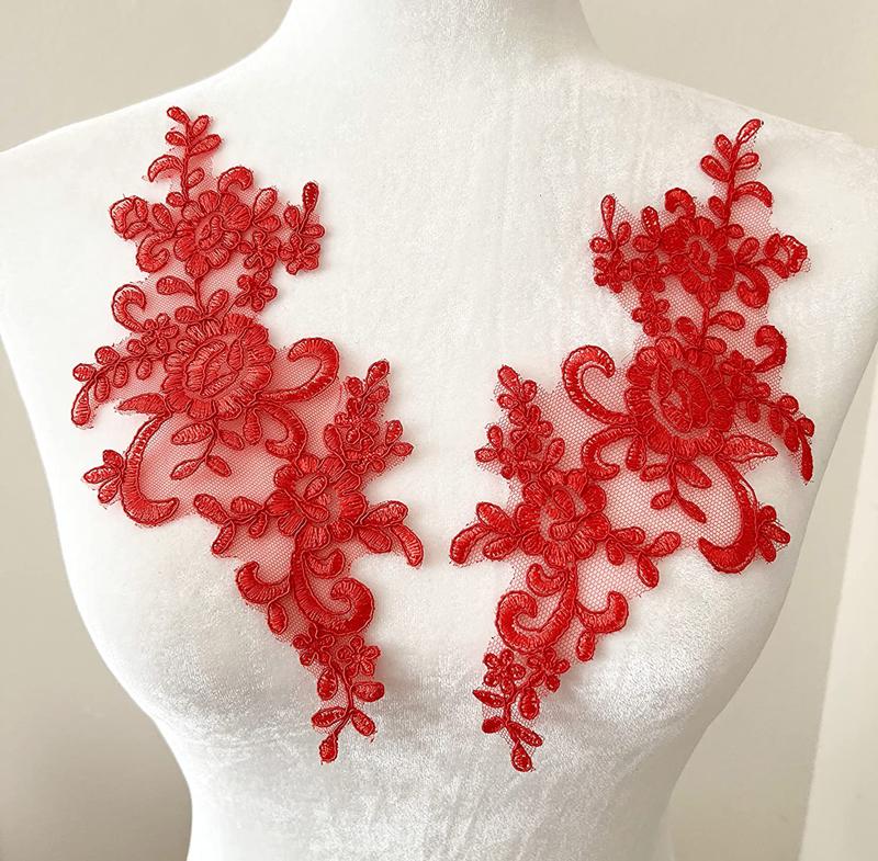 1 Pair Flower Sew On Lace Patches Embroidery Applique Repair For Wedding Dresses 25*12cm