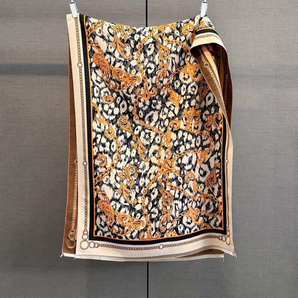 Autumn Versatile Leopard Print Chain New Imitation Cashmere Jacquard Scarf Women's Thickened Warm Scarf with Cape Long Scarf