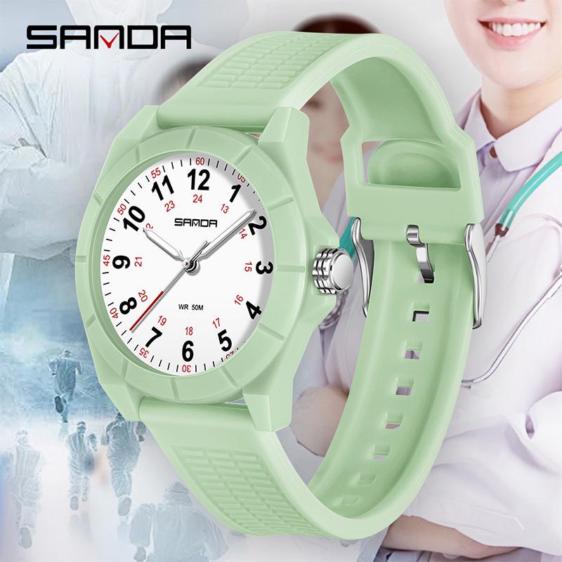 SANDA Unisex Luminous Korean Style Nurse Watch: Lightweight, Thin, Waterproof, Large Dial Quartz Watch for Teens