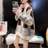 Women's Retro Plaid Half High Neck Loose Knit Sweater - Hong Kong Style 2025 Autumn/Winter.