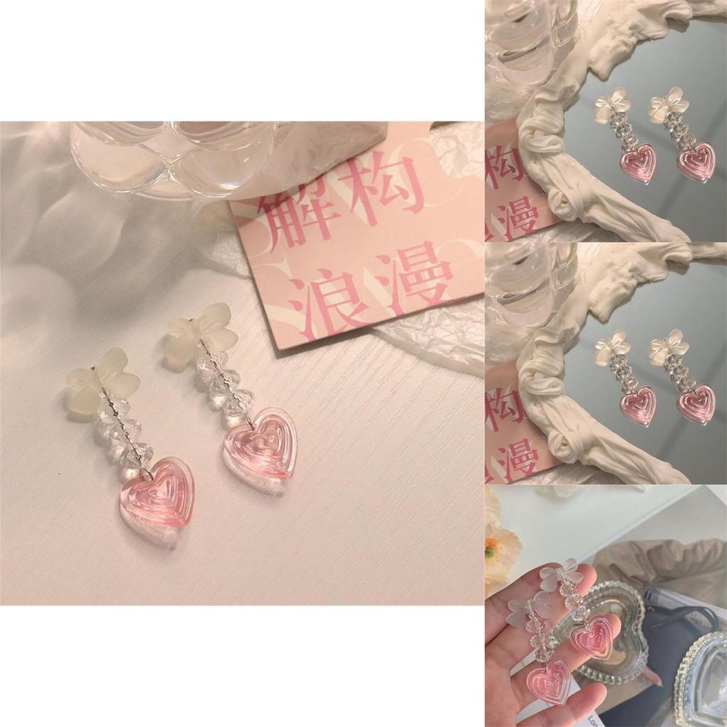 Cute Long Heart Earrings For Women Pink Alloy Plated Fashionable Summer 2023 Jewelry