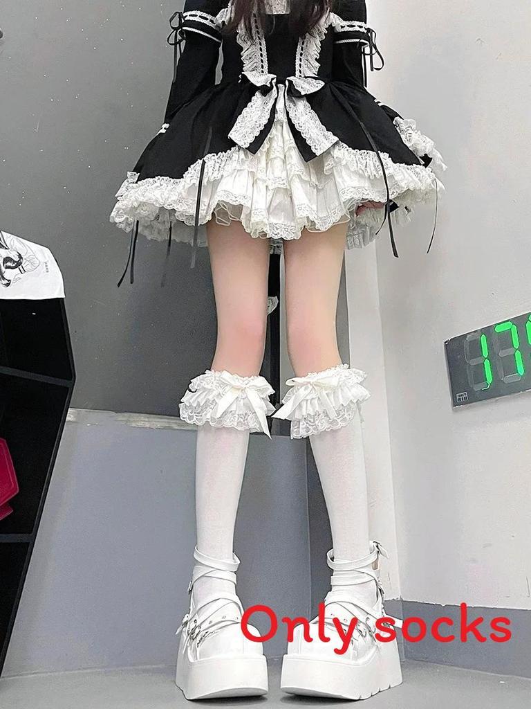Lolita Lace Bow Kneehigh Socks With Cotton Material For Summer And Spring Fashion