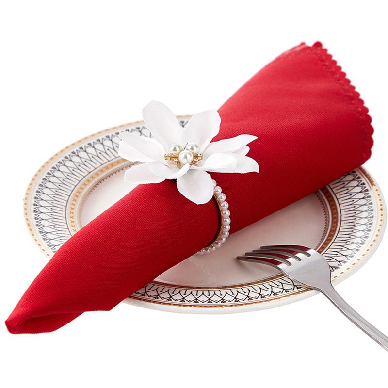Napkin Rings Pack Of 6,Flower Napkin Holders,White Floral Beads Napkin Rings For Wedding Dinner Table Decoration, Banquet