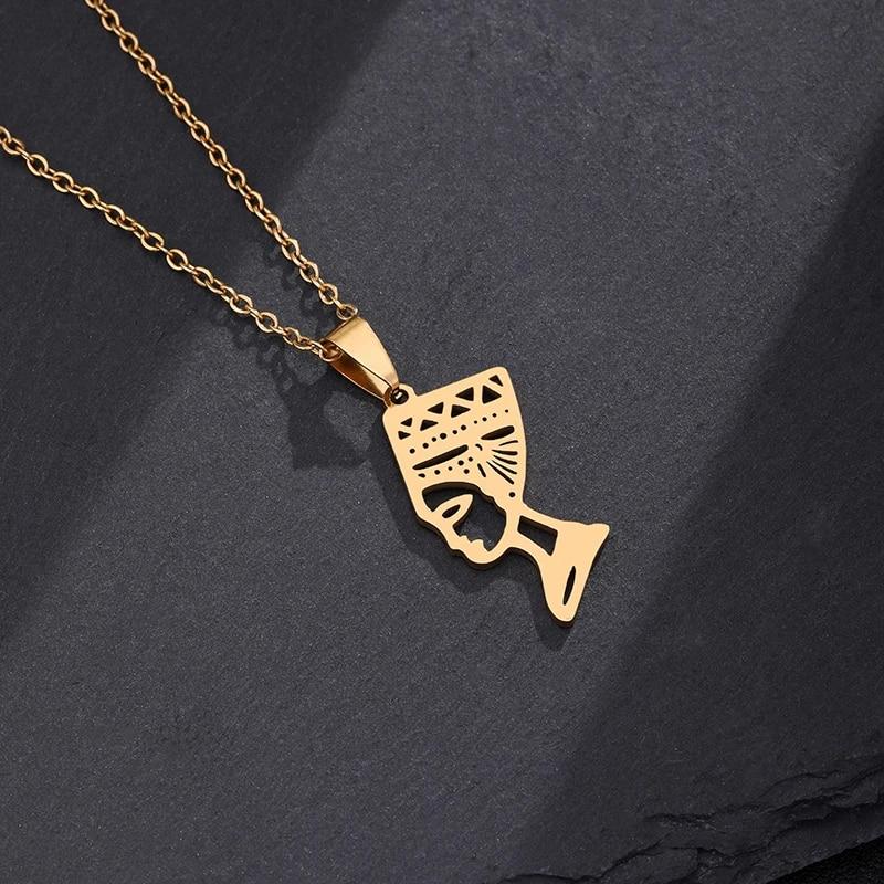SONYA Egyptian Queen Nefertiti Pendant Necklaces Women Jewelry Silver Color/Gold Color Stainless Steel Jewellery African