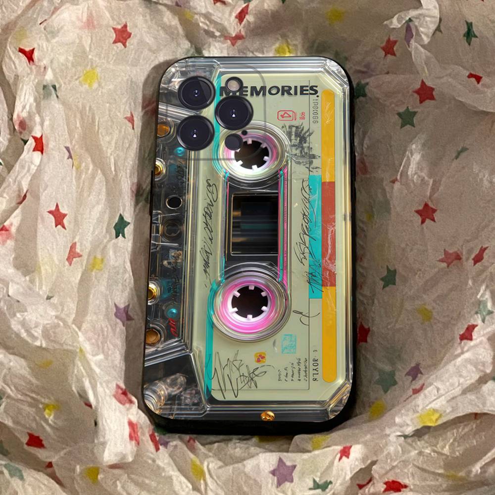 Vintage Music Tapes Cassette Phone Case Black Soft Silicone TPU Phone Case For IPhone 11 12 13 14 15 16 17 Pro Plus Mini Max