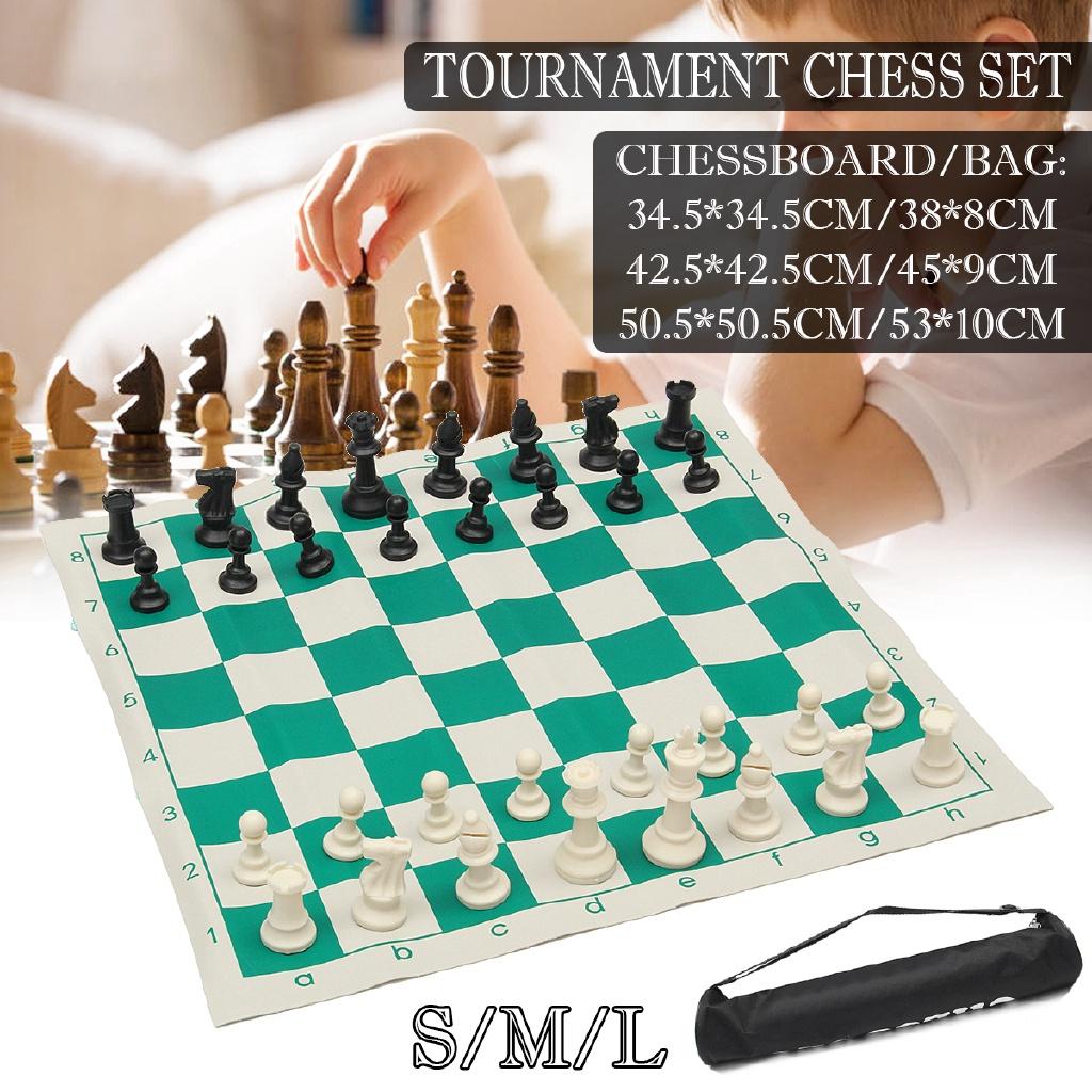 Portable Chess Traditional Chessboard Set for Tournament Club with Green Roll-up Board + Plastic Bag Chess Game