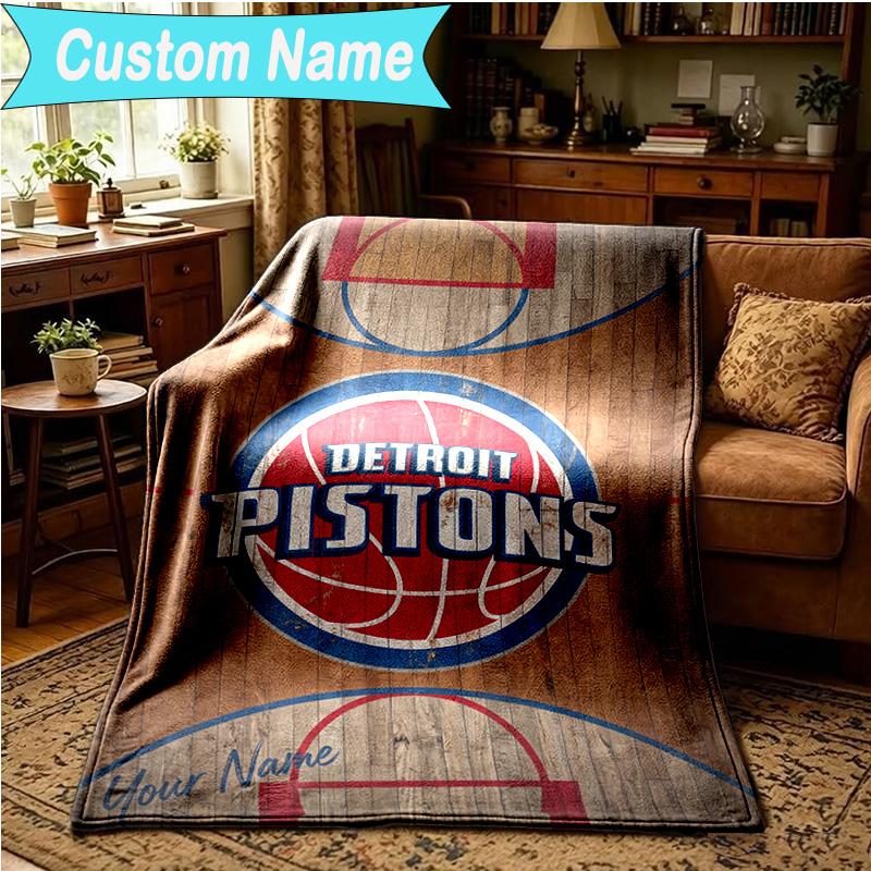 1PC Custom Name Blanket Detroit-Pistons Logo Flannel Blankets Patterns Throw Blanket All-Season Soft Gift for Couch, Bed, Camping, Birthday Gifts