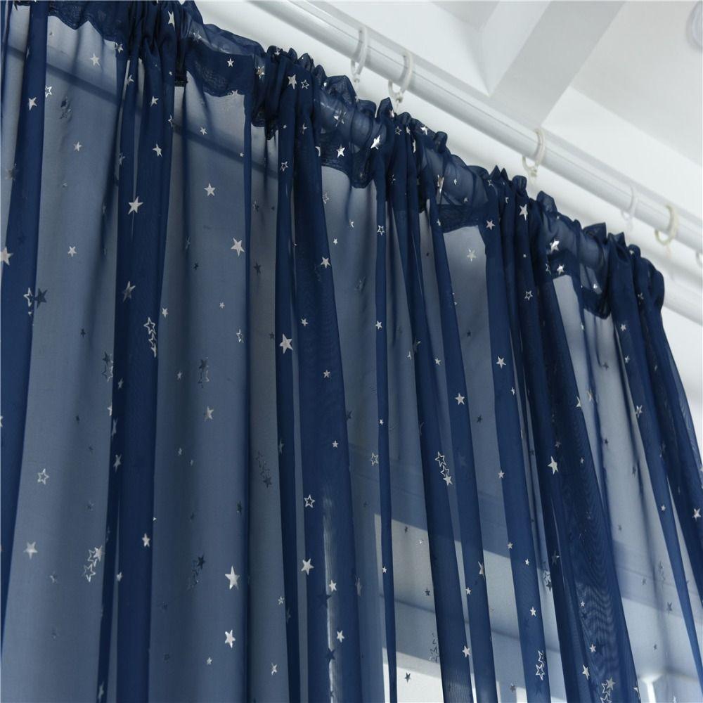 Translucent Tulle Curtains Window Drapes Window Curtains Silver Stars Sheer Curtains  Living Room
