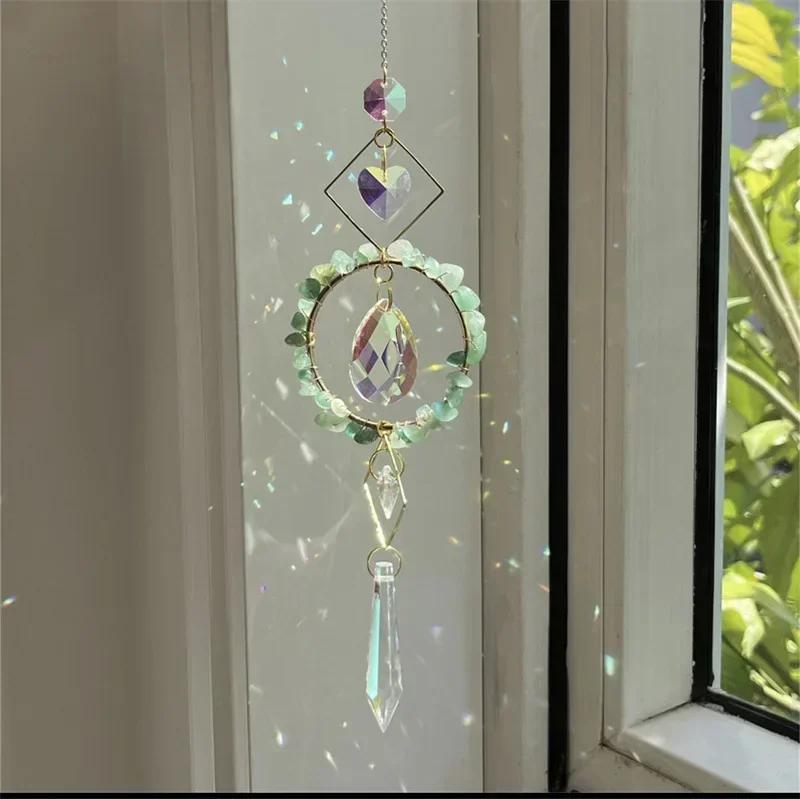 Crystal Circle Sun Catcher Hanging Wind Chime Light Cather Colorful Rainbow Prism Love Crystal Pendant Home Garden Decoration
