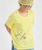 LUCKY CHOUETTE Tattoo Print Loose Fit U Neck Half Sleeve T-Shirt (Yellow) Lftam25520Yex