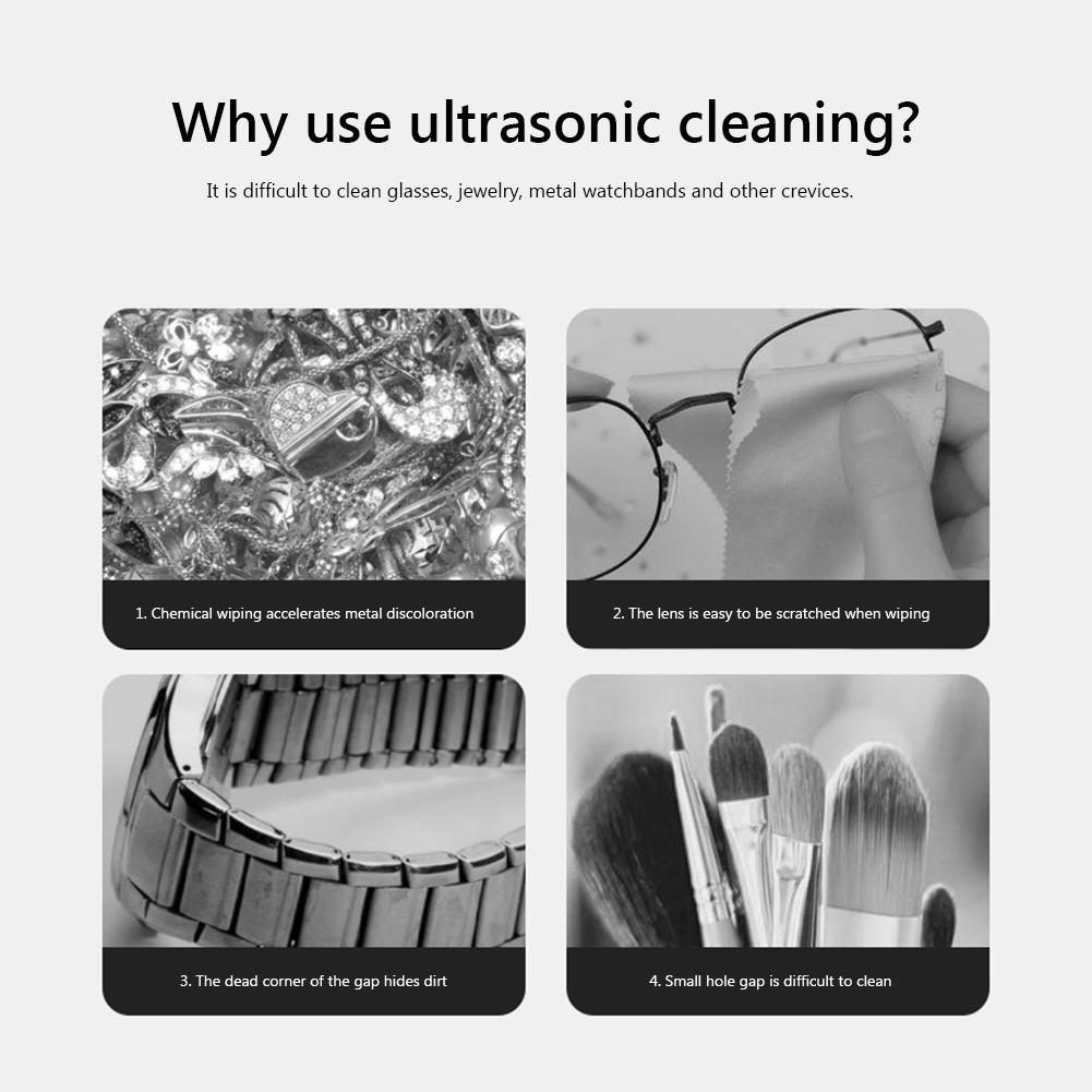 Plastic Automatic Cleaning Box Multipurpose Ultrasonic Jewelry Cleaner Portable Electric Simple Operation for Everyday Objects