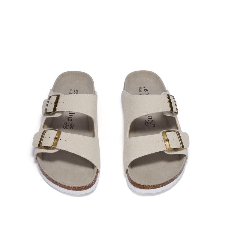 Maibulun Unisex Kork Anti-Rutsch Hausschuhe - Mattes Leder, Einzelner Riemen, Trendige Sommer Strand- & Hauskleidung