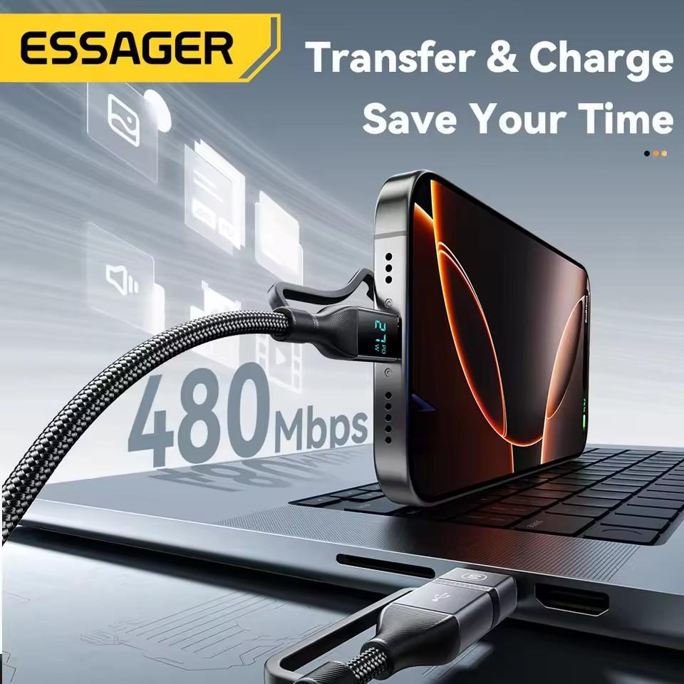 Essager 4 In 1 Digital Display USB Cable Type C 100W PD Fast Charging Wire For iPhone Macbook iPad Xiaomi Type C Lighting Cable