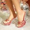 Summer Transparent Peep Toe Sandals 11CM Outdoors Women High Heels Clear Thick Platform Slippers Bling Rhinestone Ladies Shoes