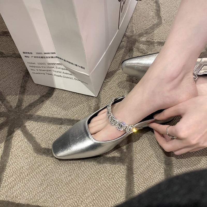 Sheepskin 4cm inner height increase half slippers rhinestone word with shallow mouth versatile bag head slippers