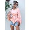 Trendy Loose-fit Chiffon Lantern Sleeve Top With Bowknot For Women Spring
